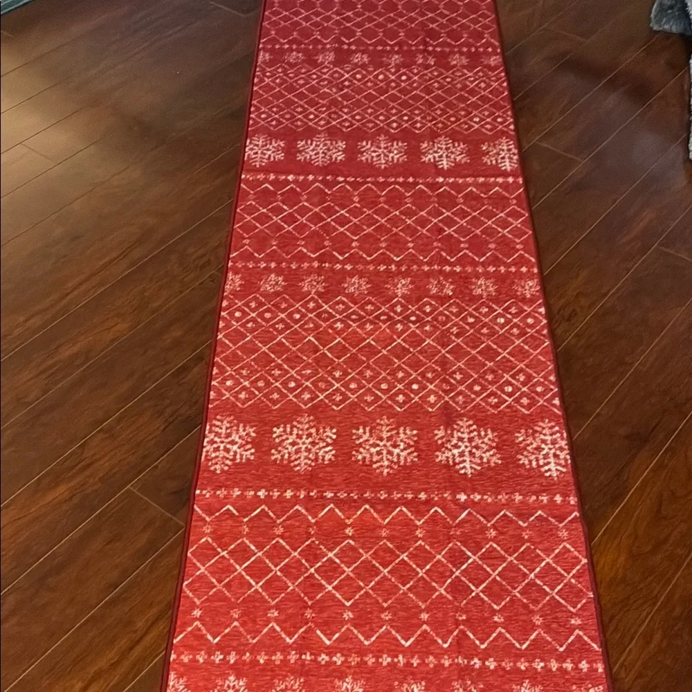 Christmas red and white Holiday area rug with Snowflake Patterns